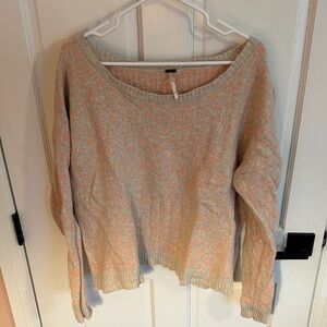 Free People Soft Knit Off Shoulder Sweater in Cream and Light Pink